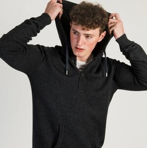 Mens KOLBY gray knit pullover hoodie henley preppy sweater/pockets. Size Large